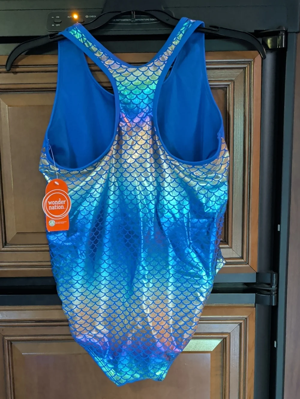 wonder nation Blue Holographic Mermaid Club One-Piece Swimsuit